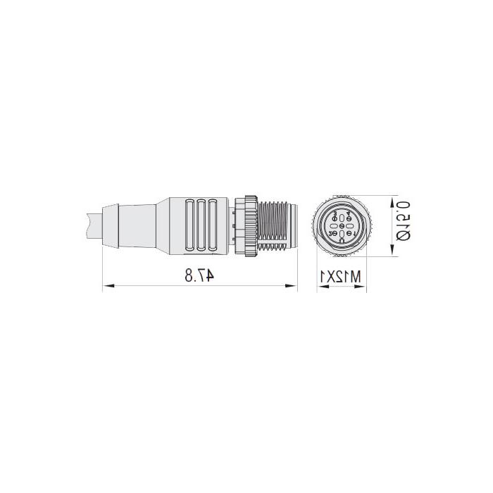 M12 3Pin、公头直型、耐高温120℃、单端预铸PUR柔性电缆、黑色护套、64H101-XXX